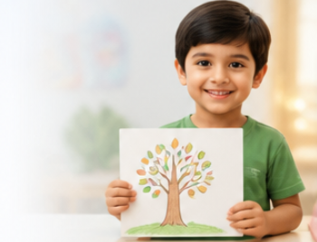 Child showing a tree drawing during a Parh session